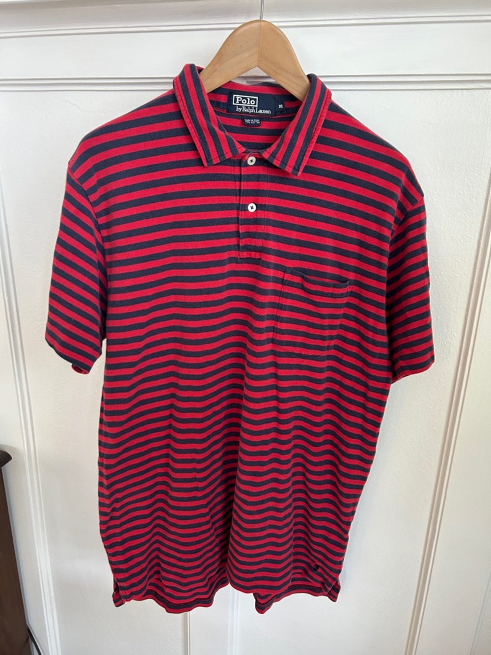 Polo by Ralph Lauren Red and Navy Striped Short-Sleeve Polo